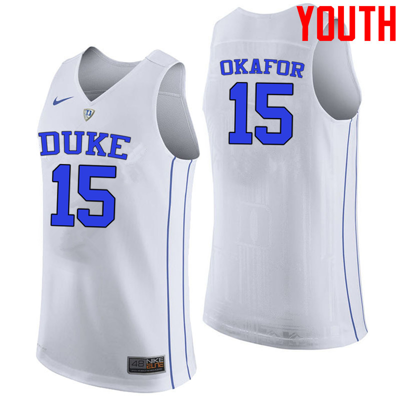 Youth #15 Jahlil Okafor Duke Blue Devils College Basketball Jerseys-White - Click Image to Close